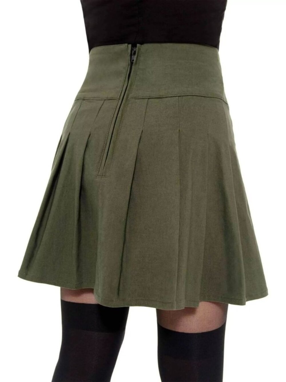 Killstar ✦ Dark Academy Mini Skirt ✦ Khaki Pleated Gothic School‑Core S NWT - Picture 3 of 9